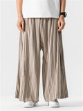 Men's Chinese Style Cotton Striped Wide Leg Pants with Strap