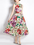 Female Vibrant Floral Print A-Line Sleeveless Dress