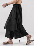 Men's Black Divided Skirt Loose Wide-Leg Pants