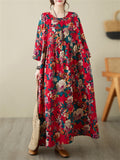 Ladies French Romantic Floral Print Big Size Swing Dress