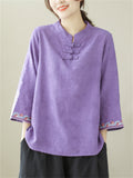 Vintage Cotton Linen 3/4 Sleeve Shirts for Ladies