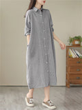 Comfortable Female Casual Long-sleeved Striped Shirtdress