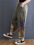 Retro Letter Graffiti Print Light Blue Jeans for Women