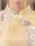 Elegant Ladies Flower Print Yellow A-line Qipao