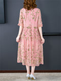 Female Comfortable Dandelion Embroidered Midi Dress