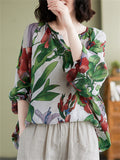 Summer Cozy V Neck Loose Print Long Sleeve Shirt for Women