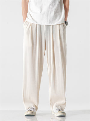 Male Flowy Pleated Solid Elasticated Waist Loose Pants