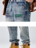 Personality Street Letter Graffiti Loose Blue Jeans for Men