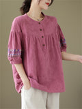 Ladies Sweet Casual Round Collar Puff Sleeve Shirts