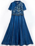 Women's Ethnic Style Hand-Embroidered A-Line Blue Denim Dress