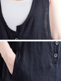 Summer U Neck Sleeveless Loose Linen A-Line Dress for Women