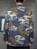 Men's Stand Collar Button Up Vintage Printed Tang Suit Jacket