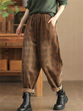 Women's Autumn Retro Plaid Loose Corduroy Long Pants