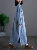 Women's Ethnic Style Side Split Mid-length Denim Dress