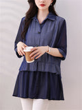 Chiffon Patchwork Blue Lapel Shirt for Women