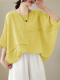 Women's Elegant Round Neck Batwing Sleeve Linen Shirt