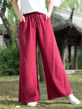 Plain Cozy Zen Linen Wide Leg Pants for Women