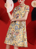 Women's Tiger Flower Print Vintage Qipao