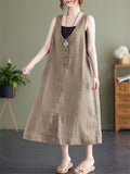 Summer U Neck Sleeveless Loose Linen A-Line Dress for Women