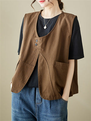 Women's Simple U Neck Oversized Cargo Vest with Pocket