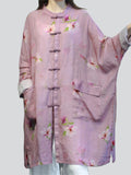 Women's Summer Knot Button Print Flowy Long Shirt