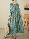 Female Tree Rings Meadows Printed Round Neck Maxi Dress