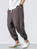 Men's Japanese Streetwear Drawstring Waist Linen Pants