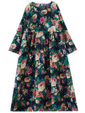 Ladies French Romantic Floral Print Big Size Swing Dress