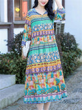 Spring Flower Print Hooded Long Dress for Women