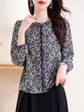 Retro Polka Dot Print Pleated Stand Collar Shirt for Female