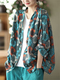 Spring Flower Print Long Sleeve Soft Texture Shirt for Lady