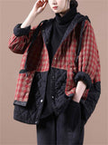 Leisure Plaid Patchwork Hooded Padded Coats for Ladies