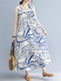 Leaves Print Reversible Sleeveless Dresses for Women