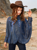 Women's Retro Loose Embroidered Denim Shirts