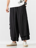 Men's Zen Buddhism Layered Side Slit Lace Up Linen Pants