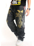 Golden Snake Letter Embroidery Hip Hop Jeans for Men