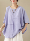 Women's Elegant Round Neck Batwing Sleeve Linen Shirt