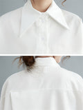 Black & White Simple Lapel Button Up 3/4 Sleeve Shirt for Women