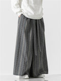 Men's Bohemian Cotton Linen Lace Up Striped Wide Leg Pants