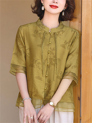 Women's Chinese Style Summer Flowy Short Sleeve Shirt