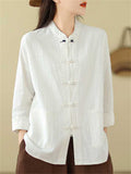 Chinese Style Knot Button Pure Cotton Kungfu Shirt for Women