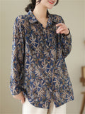 Women's Spring Retro All-Over Floral Print Lapel Button Shirt