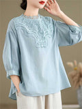 Retro Lace Patchwork Neck Lantern Sleeve Loose Shirts for Women