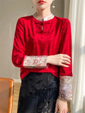 Spring Patchwork Stand Collar Long Sleeve Shirt for Women