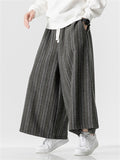 Ethnic Style Pinstripe Woolen Wide Leg Pants for Men