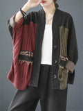 Female Distressed Patchwork Splicing Knitted Coats