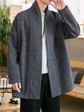 Men's Vintage Jacquard Cotton Linen Plush Liner Cardigan Coat