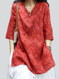 Leaf Embroidered Side Split Women's Casual Shirts