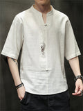 Summer Men's Pullover Chinese Phoenix Embroidered Shirt