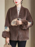 Ladies Vintage Luxury V Neck Knot Button Faux Mink Coats